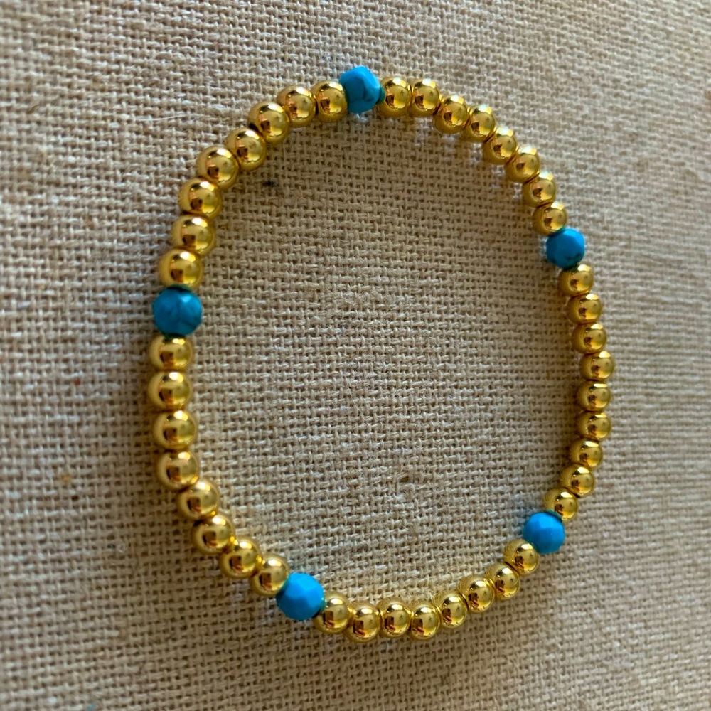 One Gold filled 4mm beaded bracelet with turquoise beads